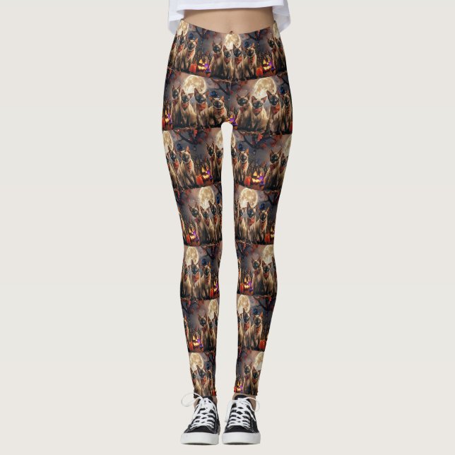 Siamesisk katt Halloween kuslig Leggings (Framsida)