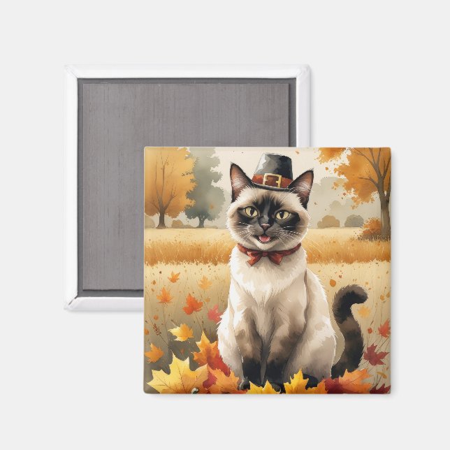 Siamesisk katt i höstlöv tackgivande konst magnet (Front/Back)