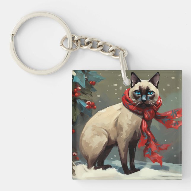 Siamesisk katt i snö jul (Framsidan)