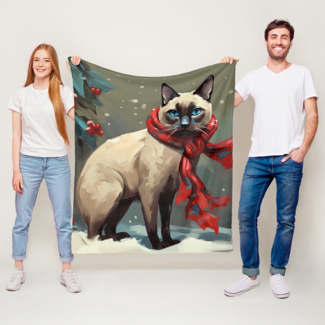 Siamesisk katt i snö jul fleecefilt (På plats)