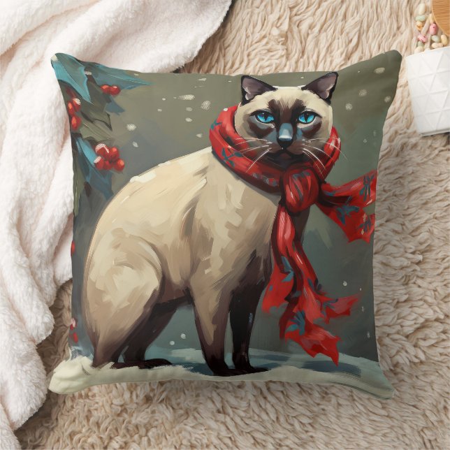 Siamesisk katt i snö jul kudde (Filt)