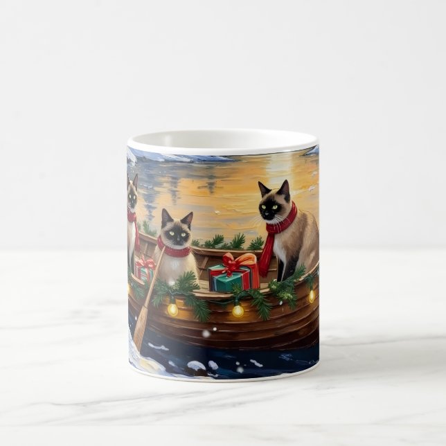 Siamesisk katt jul båt högtid kaffemugg (Center)