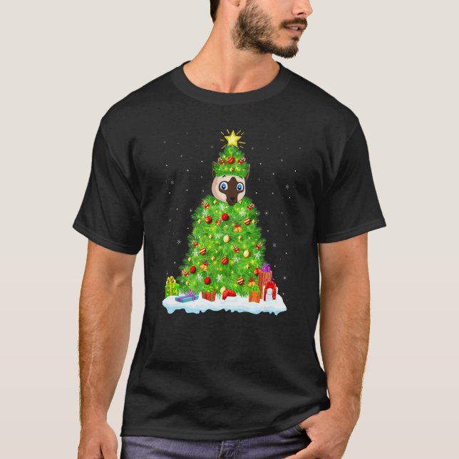 Siamesisk katt jul belysning träd Rolig siamesisk  T Shirt (Framsida)