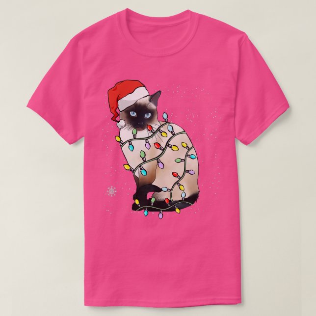 Siamesisk katt jul Ljus Julafton Kat Lover 2 T Shirt (Design framsida)