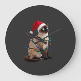 Siamesisk katt julbelysning Xmas kattälskare T-Shi Stor Klocka