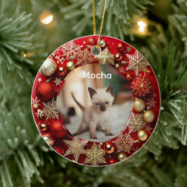 Siamesisk katt julgransprydnad keramik