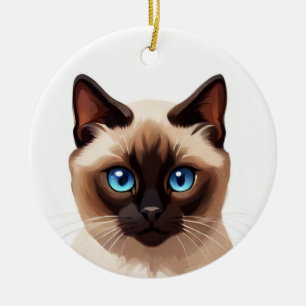 Siamesisk katt julgransprydnad keramik