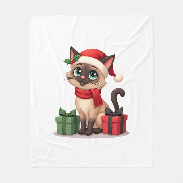 Siamesisk katt julhelg tomte siamesisk katt jul fleecefilt (Framsidan)