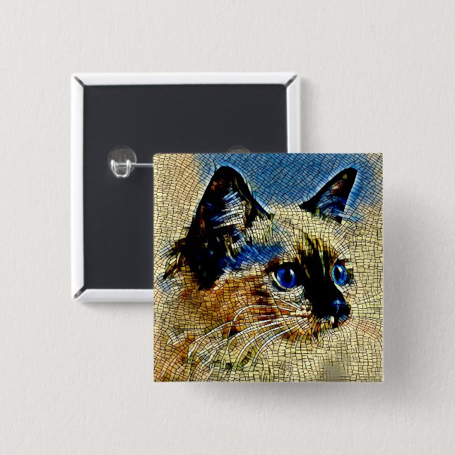 Siamesisk katt med blå ögon mosaikplattor knapp (Framsida & baksida)