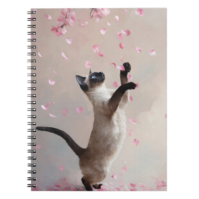 Siamesisk katt med Cherry Blommars Spiral bärbara  Anteckningsbok (Framsidan)