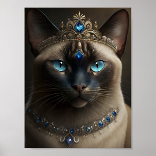 Siamesisk katt med ett judiskt Krona och ett halsb Poster