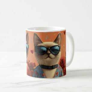 Siamesisk katt med hjärtrusor Alla hjärtans dag Kaffemugg