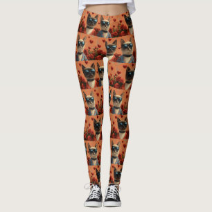 Siamesisk katt med hjärtrusor Alla hjärtans dag Leggings