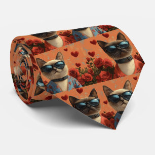 Siamesisk katt med hjärtrusor Alla hjärtans dag Slips