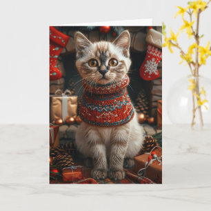 Siamesisk katt med julklappar Kaminen Kort