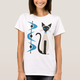 Siamesisk katt med Mid Century Blue Boomerangs T Shirt
