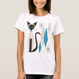 Siamesisk katt med Mid Century Blue Diamonds T Shirt