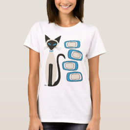 Siamesisk katt med Mid Century Blue Oblongs T Shirt