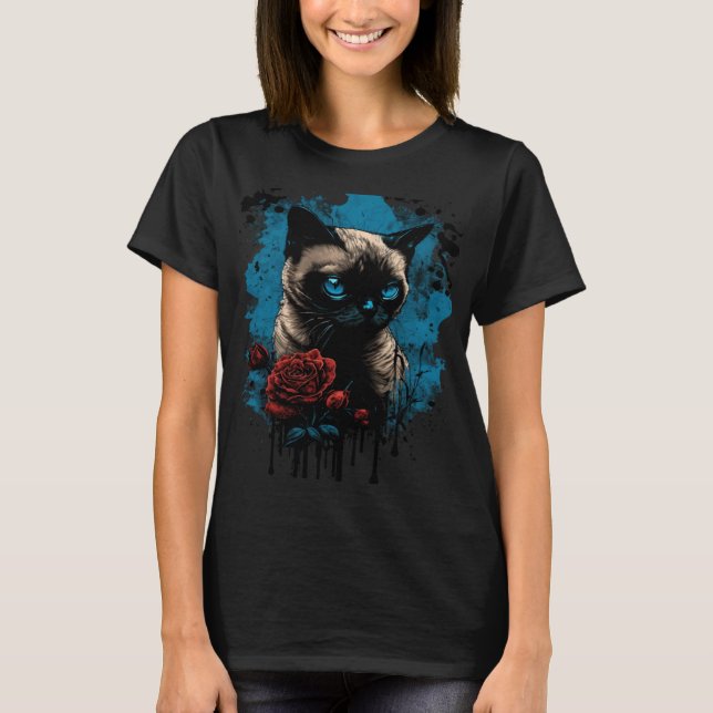 Siamesisk katt med röd ros t shirt (Framsida)