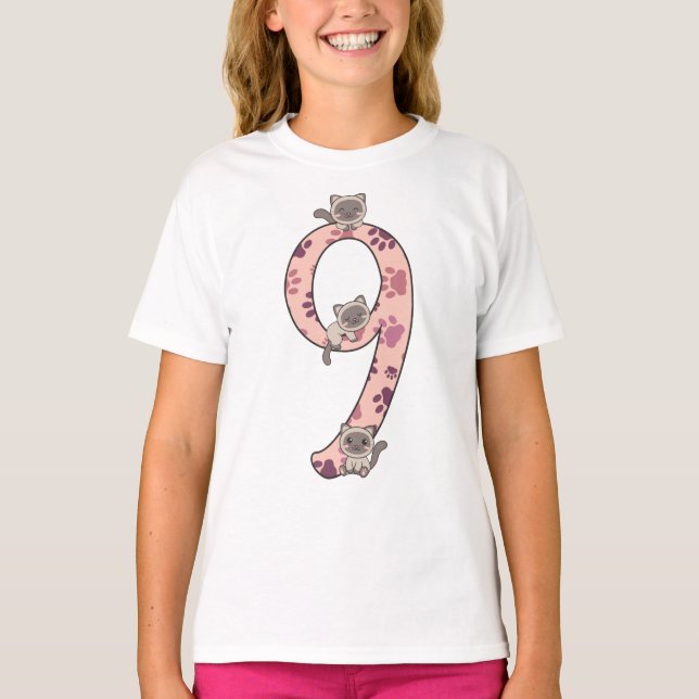 Siamesisk katt Nionde födelsedagen För barn Cats T Shirt (Framsida)