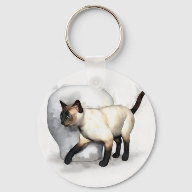 Siamesisk katt och Vas Porträtt Nyckelring (Framsida)