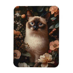 Siamesisk katt omgiven av Rosa Flowers Flexibel Magnet