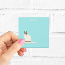 Siamesisk katt på blå anteckningar med Namn Post-it Block