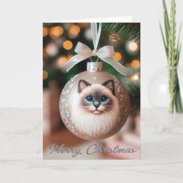 Siamesisk katt på ett dekorerat julkort helgkort