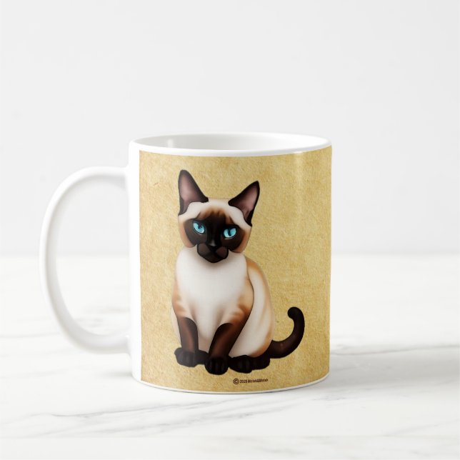 Siamesisk katt på gammalt papper kaffemugg (Vänster)