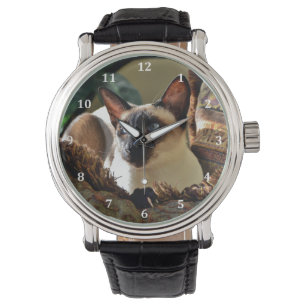 Siamesisk katt på komprippan armbandsur