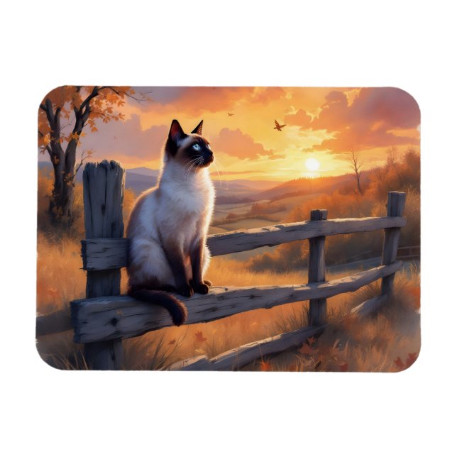 Siamesisk katt på spaltstängsel magnet (Horisontell)