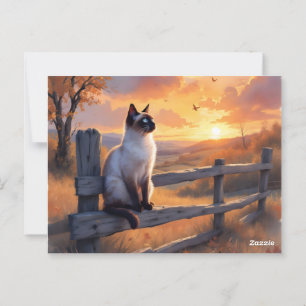 Siamesisk katt på staket vykort