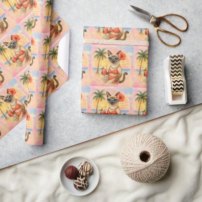 Siamesisk katt på stranden på solglasögon presentpapper (Hantverk)