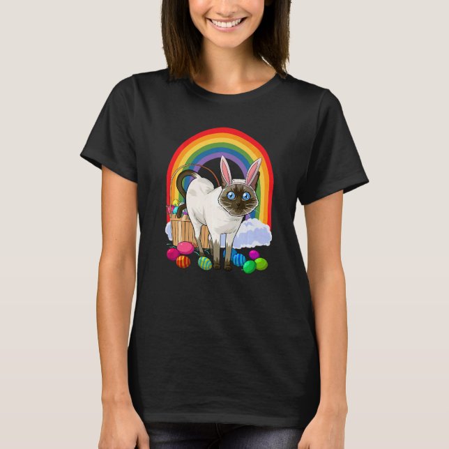 Siamesisk katt påskägg kanin t shirt (Framsida)