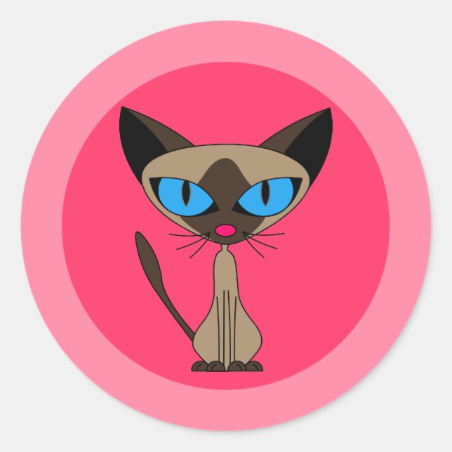Siamesisk katt, Rosa Stickers Runt Klistermärke (Framsida)
