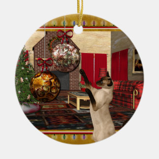 Siamesisk katt - Rund julklapp Julgransprydnad Keramik