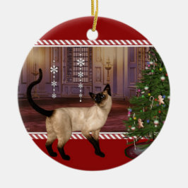 Siamesisk katt - Rund julklapp Julgransprydnad Keramik