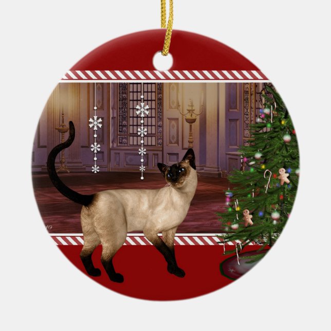 Siamesisk katt - Rund julklapp Julgransprydnad Keramik (Framsidan)