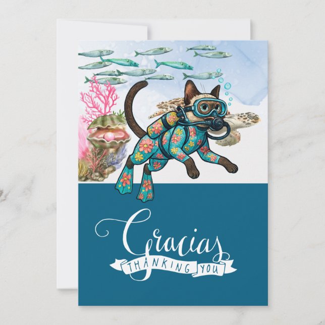 Siamesisk katt Scuba Dykare  Tack Kort (Framsida)