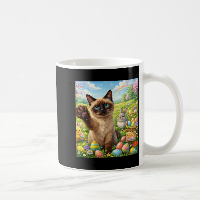 Siamesisk Katt Selfie Kanin Söt Påsk Vår Ägg Kaffemugg (Höger)