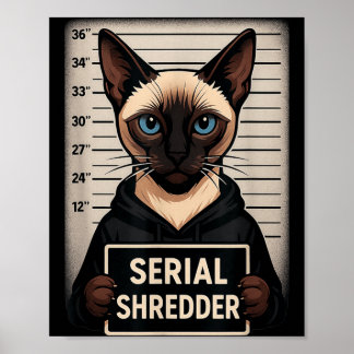 Siamesisk katt seriemördare mugshot rolig husdjur poster
