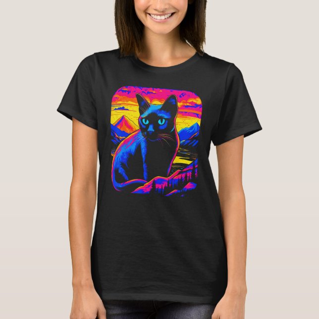 Siamesisk katt solnedgång t shirt (Framsida)