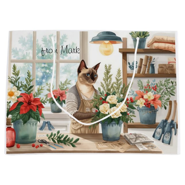 Siamesisk katt som arrangerar blommor Vinter jul  (Framsidan)