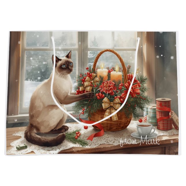 Siamesisk katt som arrangerar blommor Vinter Jul  (Framsidan)