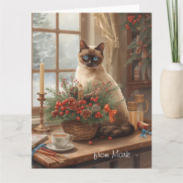 Siamesisk katt som arrangerar blommor Vinter Jul  Kort