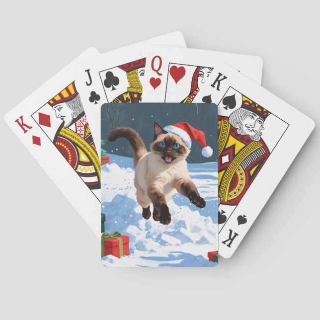 Siamesisk katt som går i Snö med julklapp Casinokort (Baksidan)