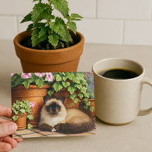 Siamesisk katt som ligger vid blommor kattälskare
