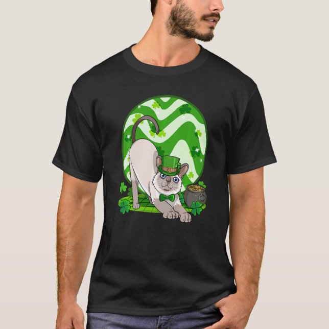 Siamesisk katt St Patricks Leprechaun kattunge T Shirt (Framsida)