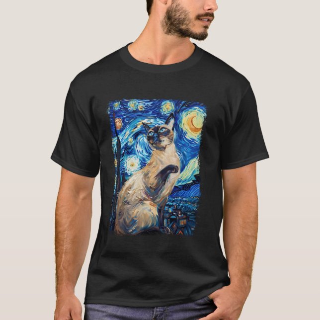 Siamesisk katt stjärnnattmålning t shirt (Framsida)