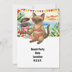 Siamesisk katt strandfest tropisk sommar inbjudningar